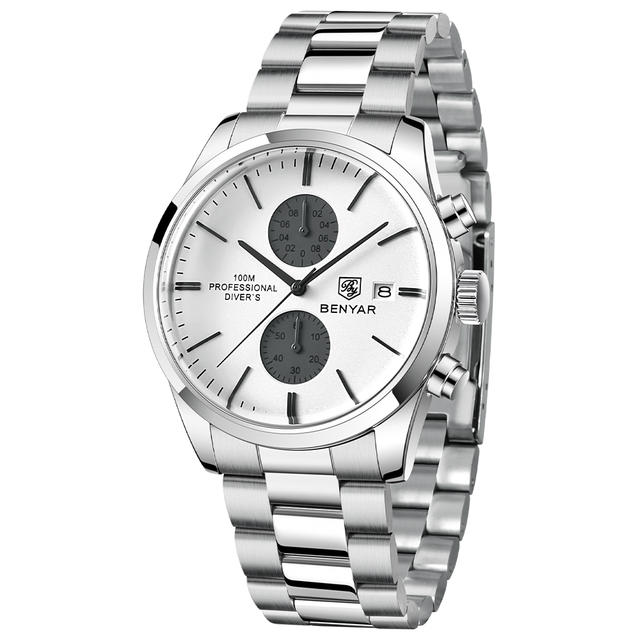 Relógio Masculino Aço Inoxidável Quartzo 10 ATM Tirreno – cor Branco