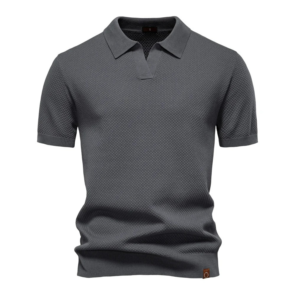 Camisa Polo Masculina Tricô Respirável Com Patch Casual Verona