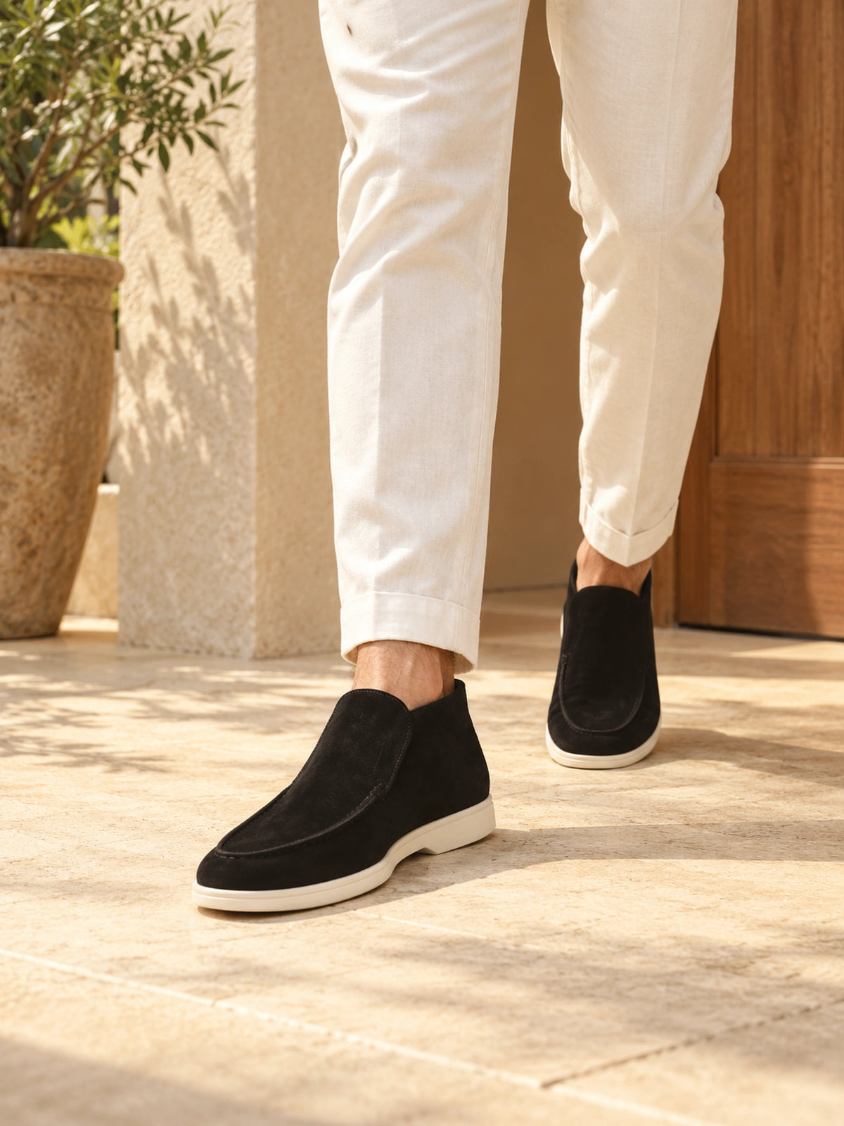 Mocassim Masculino de Camurça Cano Alto Lucca