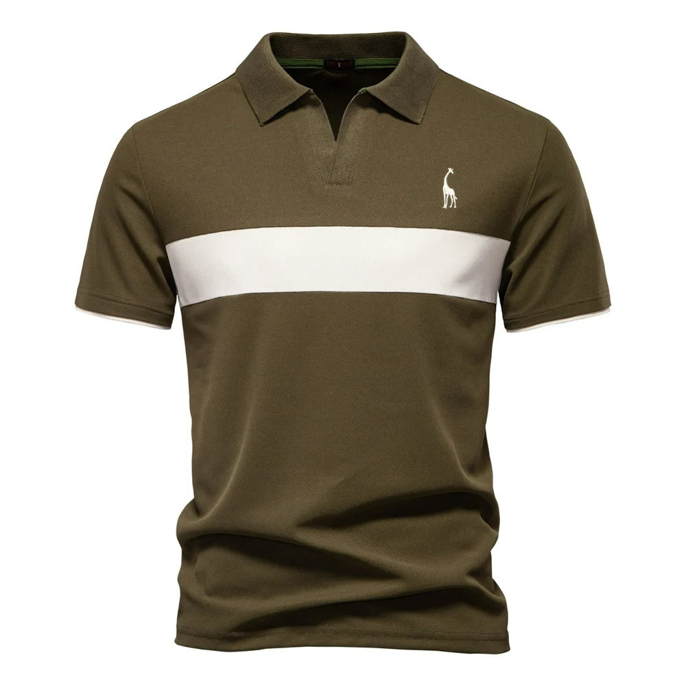 Camisa Polo Masculina Listrada Com Bordado Girafa Slim Fit Ravenna