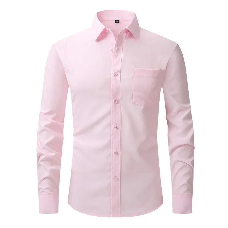 Camisa de manga comprida masculina ajuste regular, elástica, branca, azul, amarela, vermelha, alta qualidade, formal, casamento, primavera, nova