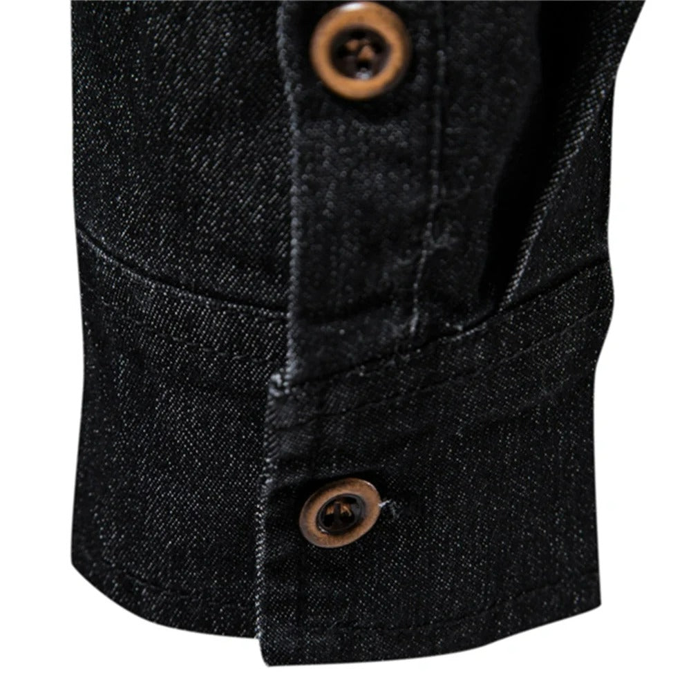 Camisa Masculina Jeans Denim Slim Fit Manga Longa Brescia