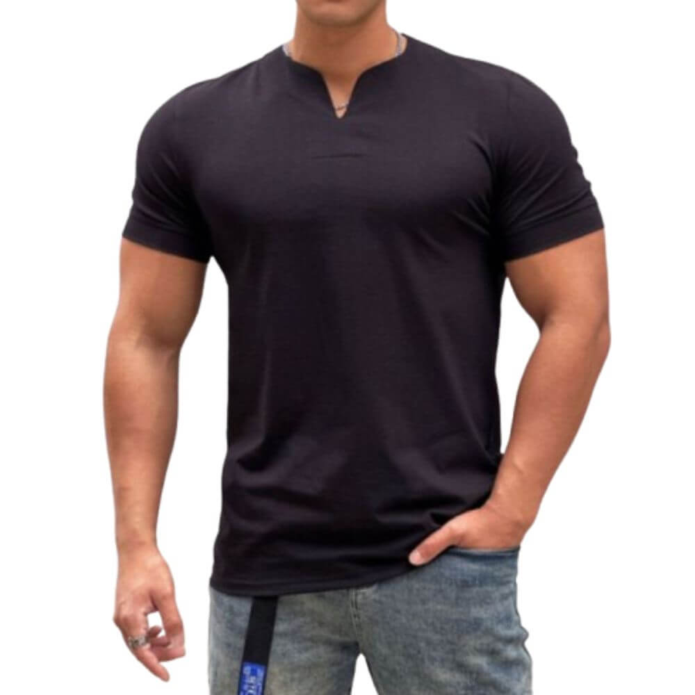 Camiseta Masculina 100% Algodão Gola Henley Ravenna