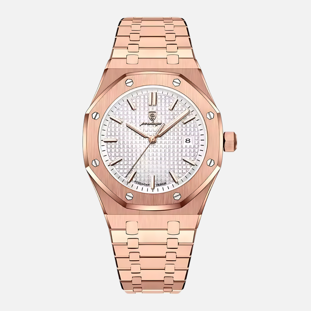 Relógio Masculino Aço Inoxidável Quartzo Visconti – cor Ouro Rosa / Branco
