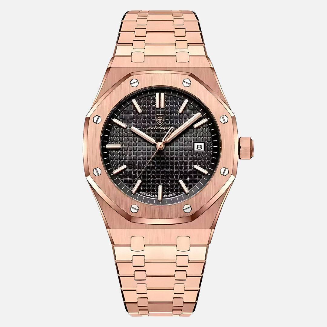 Relógio Masculino Aço Inoxidável Quartzo Visconti – cor Ouro Rosa / Preto