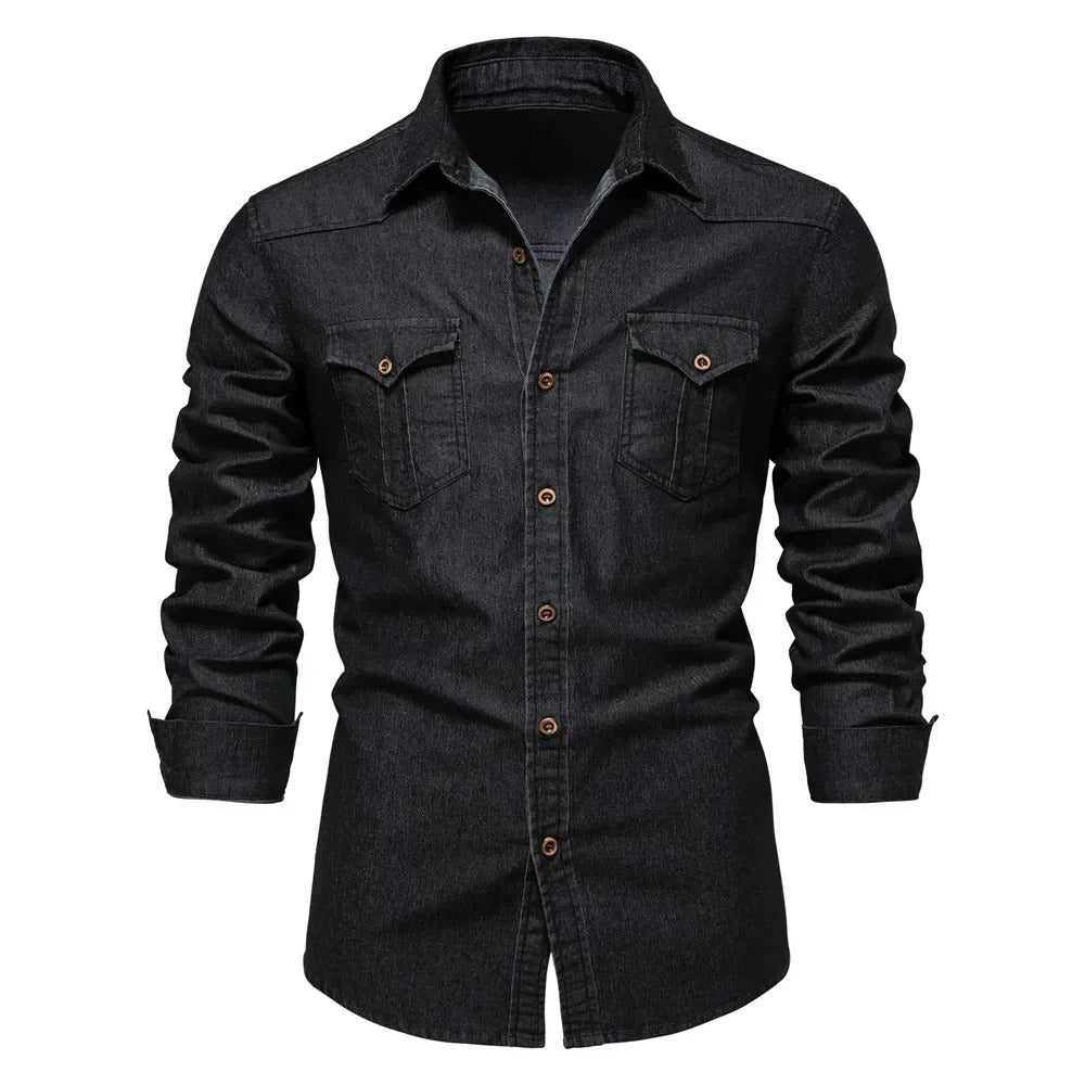 Camisa Masculina Jeans Denim Slim Fit Manga Longa Brescia