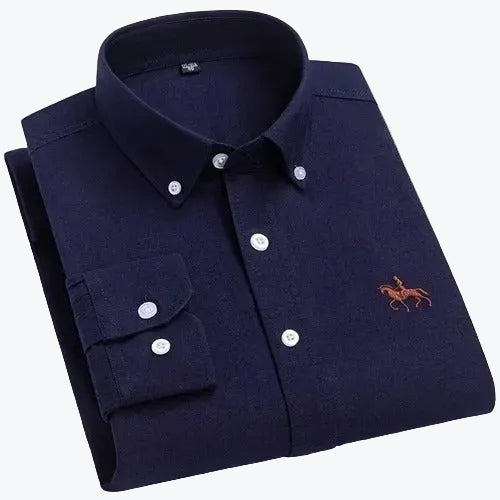 Camisa Masculina 100% Algodão Oxford Com Bordado Manga Longa Bologna