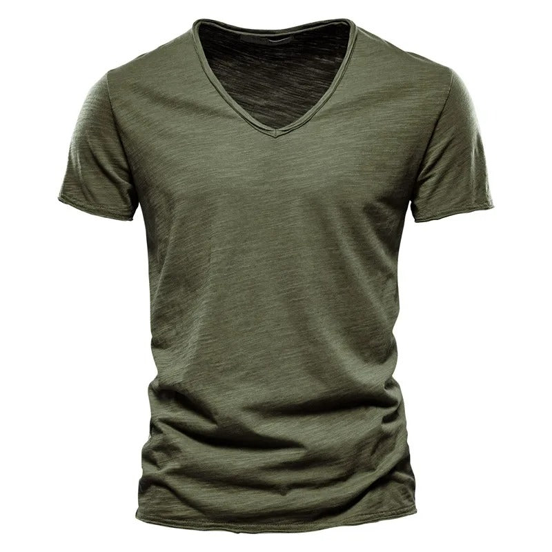 Camiseta Masculina 100% Algodão Slim Fit Gola V Brescia