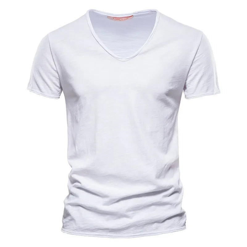 Camiseta Masculina 100% Algodão Slim Fit Gola V Brescia