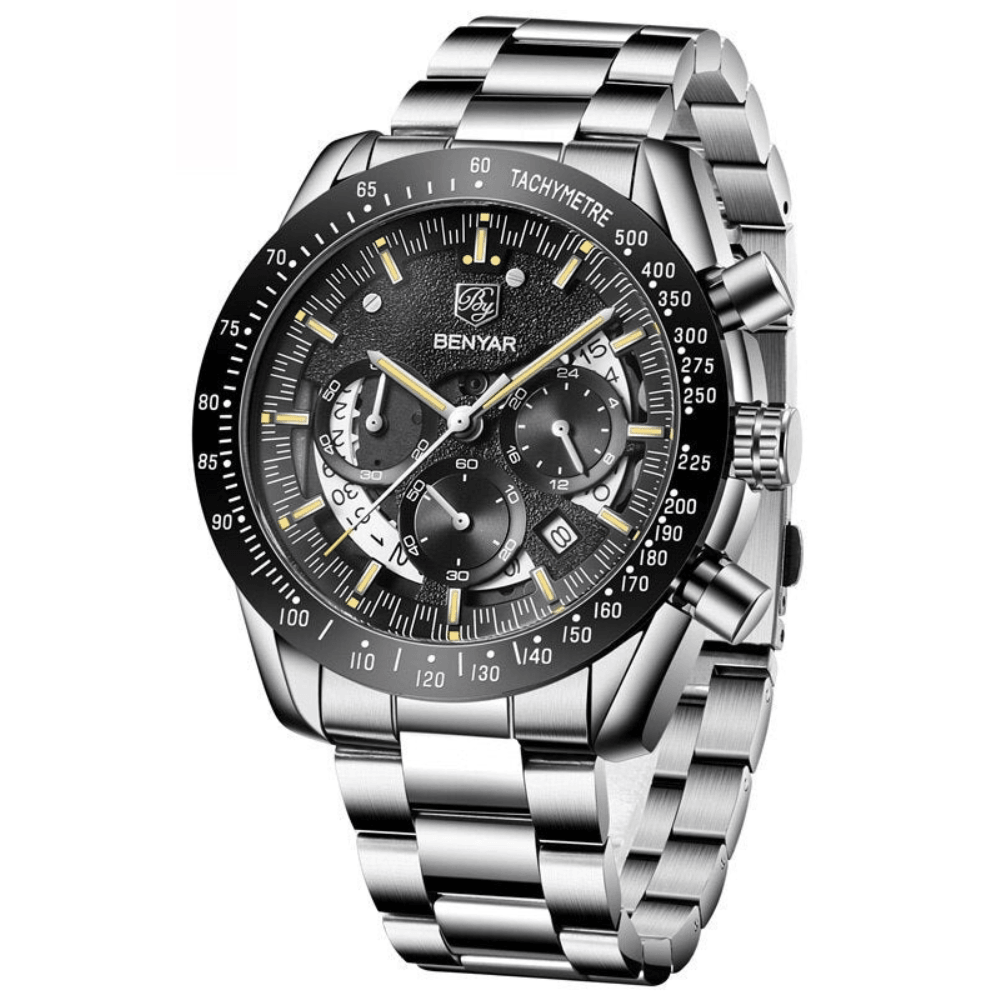 Relógio Masculino Aço Inoxidável Quartzo Lucerna – cor Aço / Prata / Amarelo