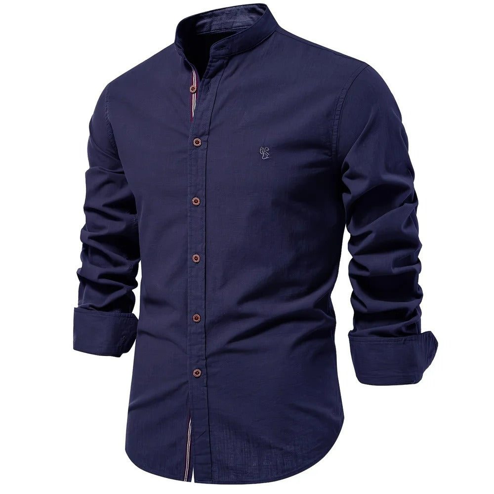 Camisa Masculina 100% Algodão Gola Alta Manga Longa Casual Pádua