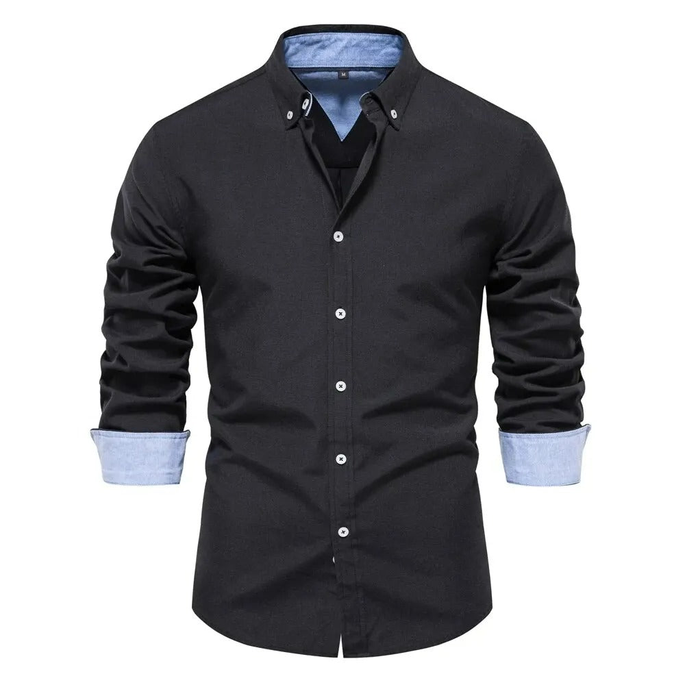 AIOPESON Nova Primavera Mistura de Algodão Camisa Oxford Masculina Manga Longa Botão Para Baixo Social Buinesss Camisas Casuais para Homens