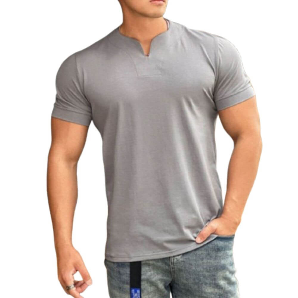 Camiseta Masculina 100% Algodão Gola Henley Ravenna