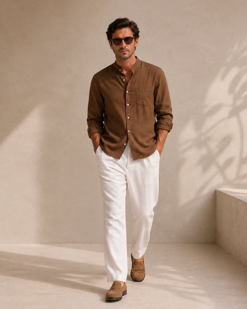 Camisa Masculina Gola Padre em Algodão Texturizado Loose Fit Matera - vista 3