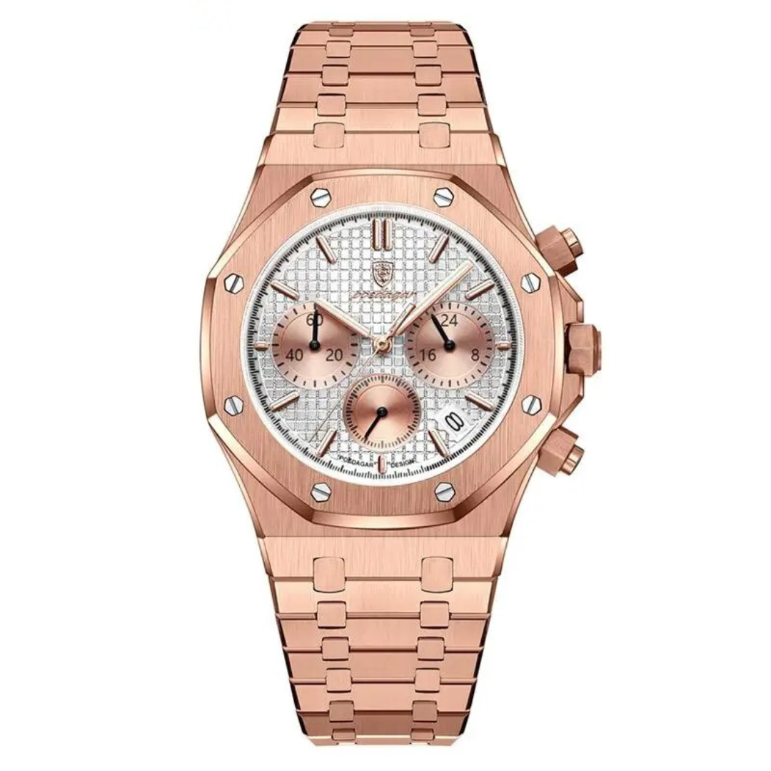 Relógio Masculino Aço Inoxidável Quartzo 5 ATM Farnese – cor Ouro Rosa / Branco