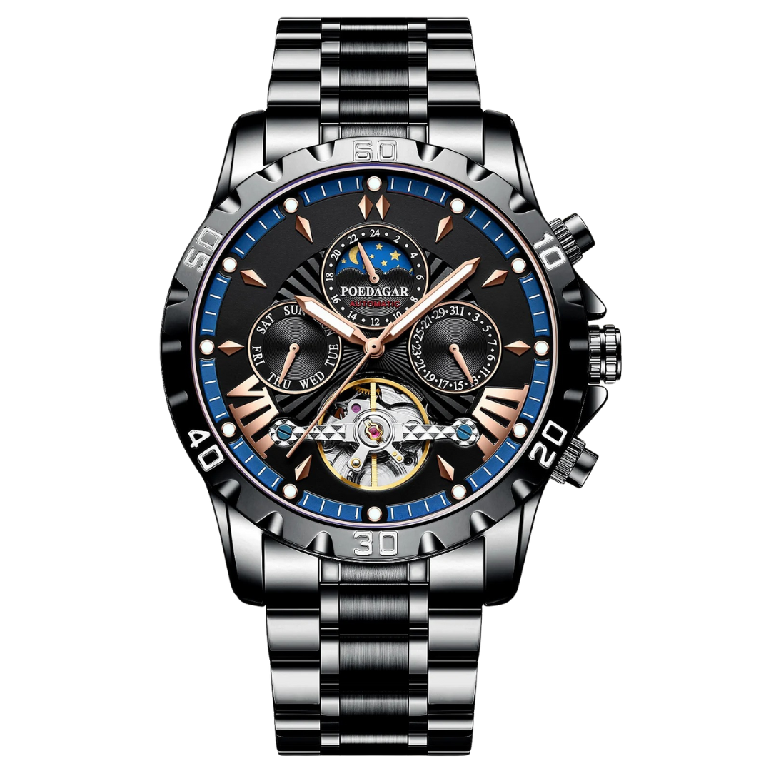 Relógio Masculino Esqueleto Aço Inoxidável Automático Fortezza – cor Preto Total