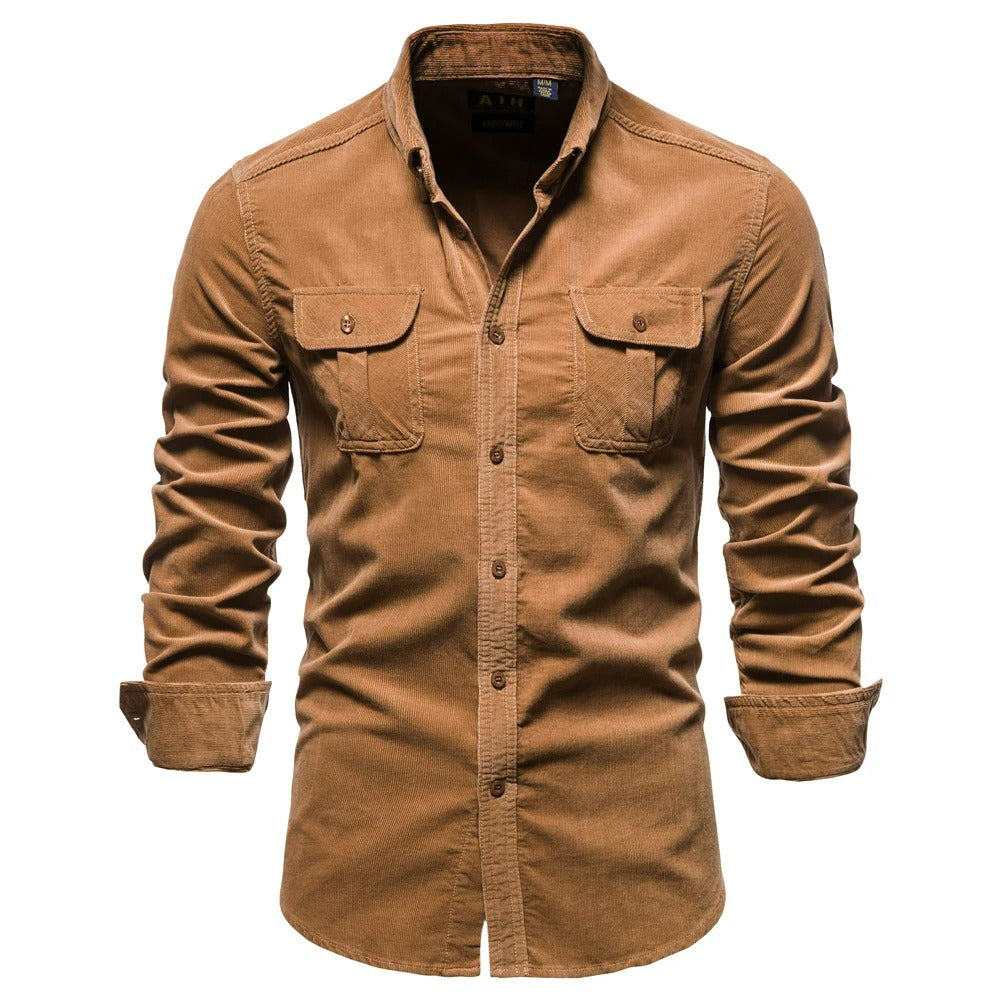 Camisa Masculina de Veludo 100% Algodão Slim Fit Manga Longa Módena