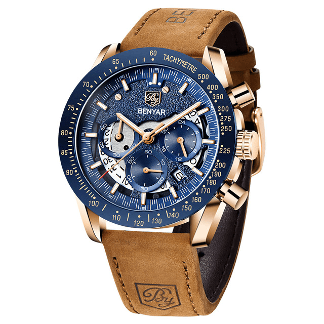 Relógio Masculino Aço Inoxidável Quartzo Lucerna – cor Couro / Azul