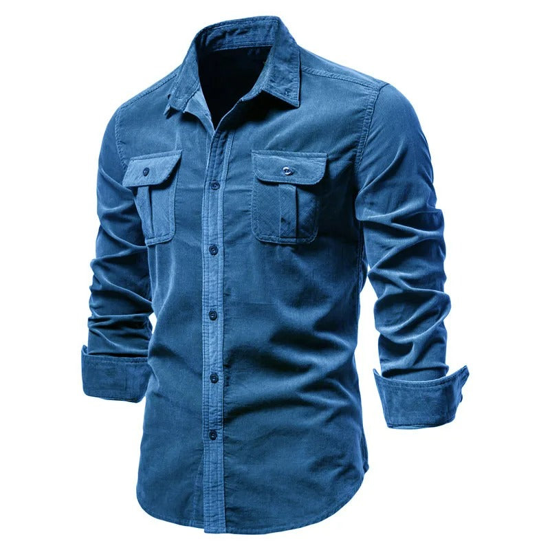 Camisa Masculina de Veludo 100% Algodão Slim Fit Manga Longa Módena