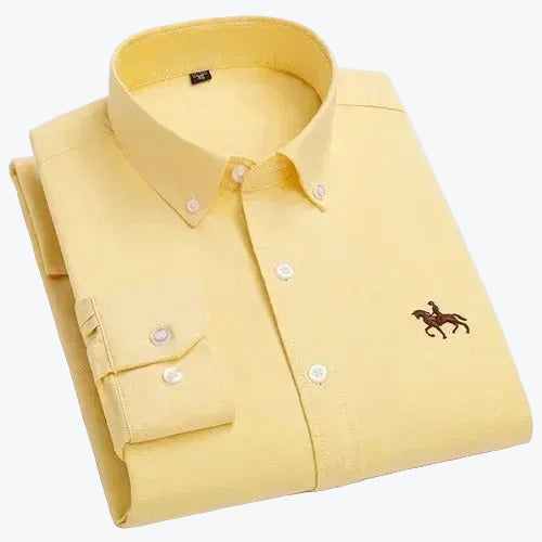 Camisa Masculina 100% Algodão Oxford Com Bordado Manga Longa Bologna