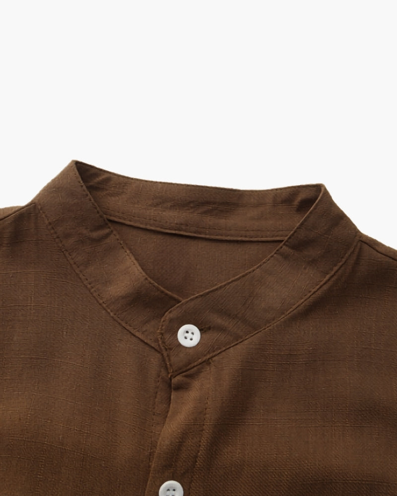 Camisa Masculina Gola Padre em Algodão Texturizado Loose Fit Matera - vista 6