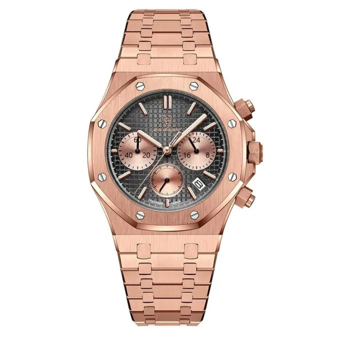 Relógio Masculino Aço Inoxidável Quartzo 5 ATM Farnese – cor Ouro Rosa / Preto