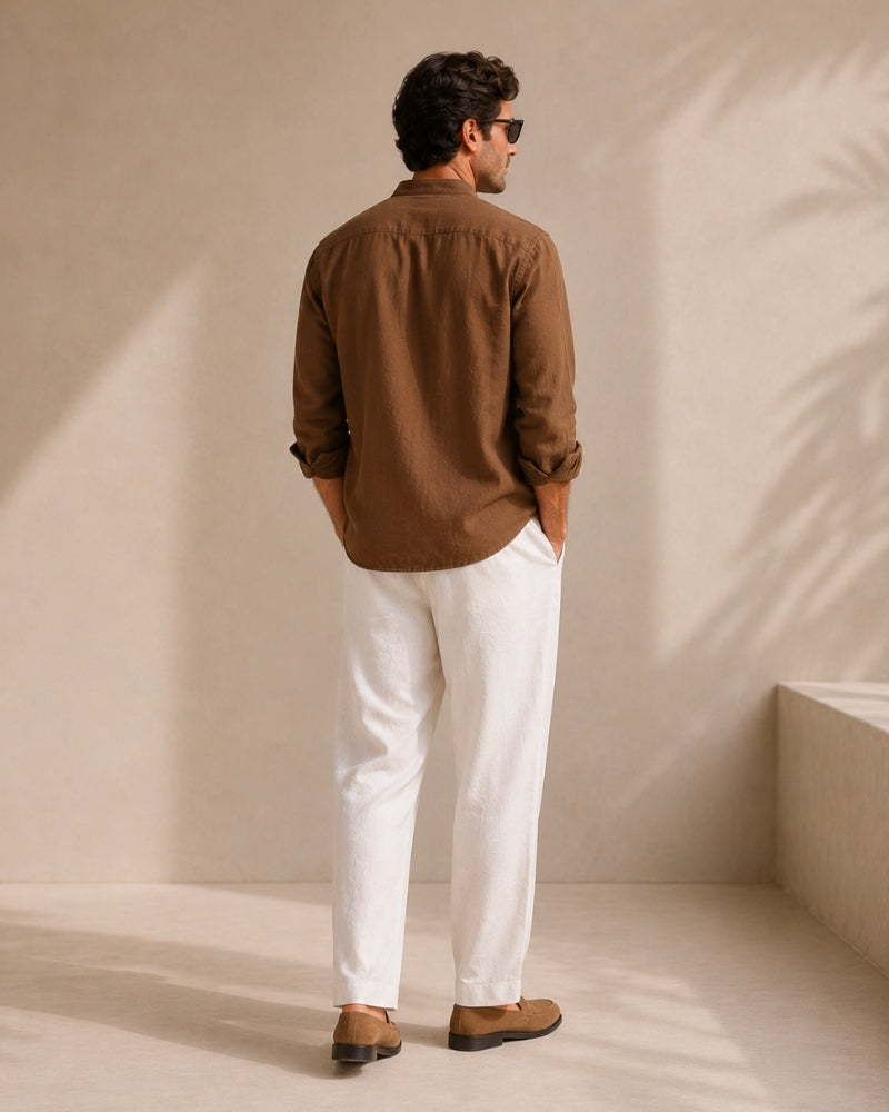 Camisa Masculina Gola Padre em Algodão Texturizado Loose Fit Matera - vista 11