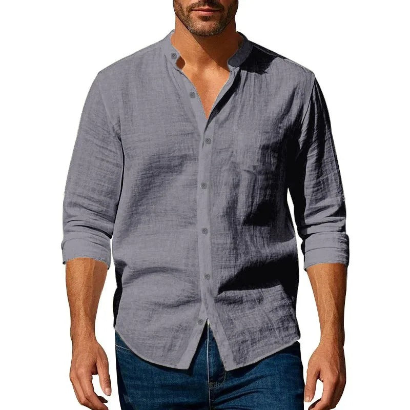 Camisa Masculina em Linho Gola Henley Manga Longa Sorrento
