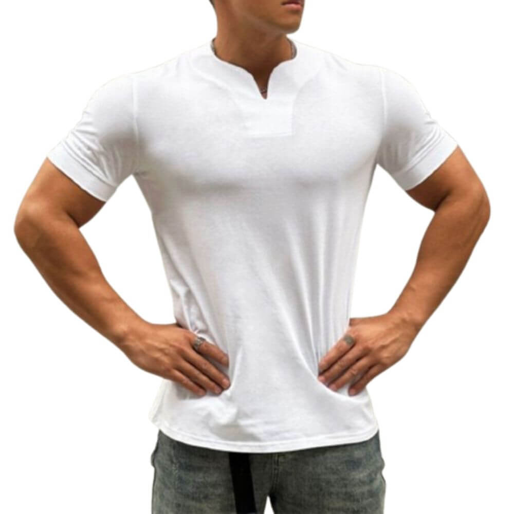 Camiseta Masculina 100% Algodão Gola Henley Ravenna