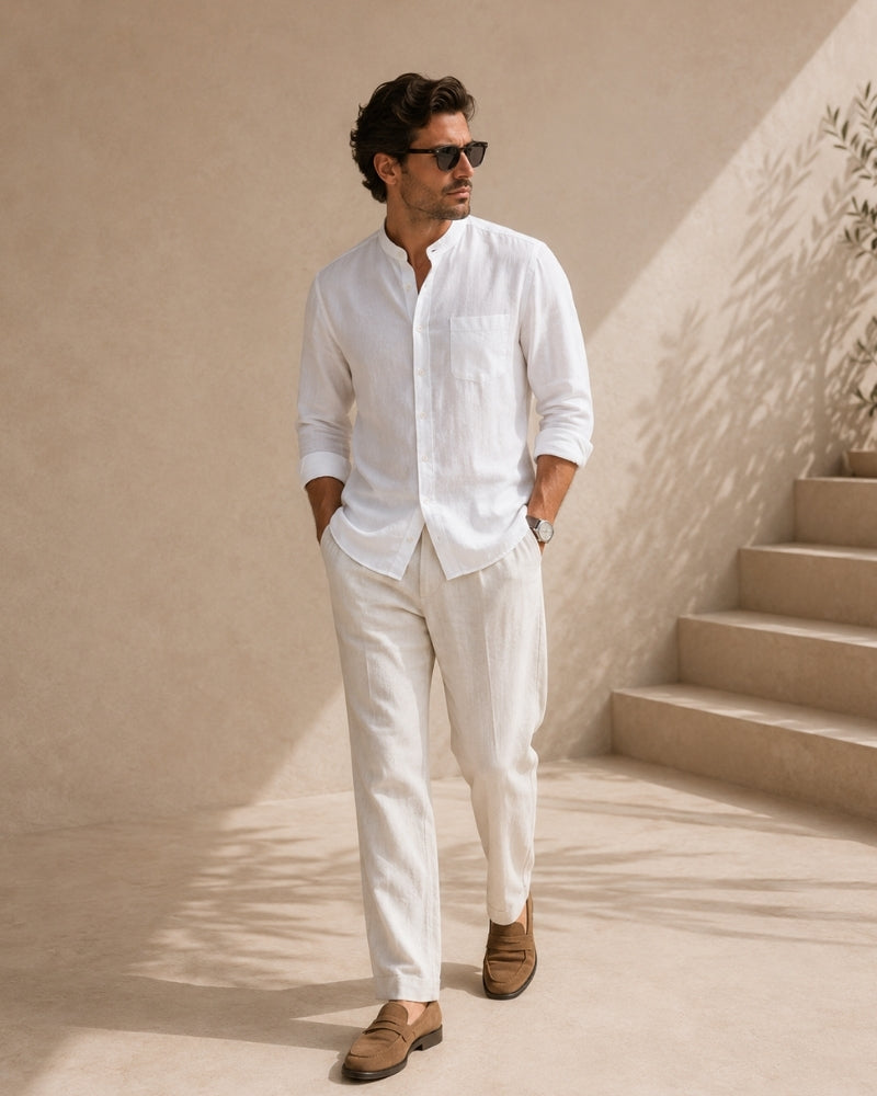 Camisa Masculina Gola Padre em Algodão Texturizado Loose Fit Matera - vista 13