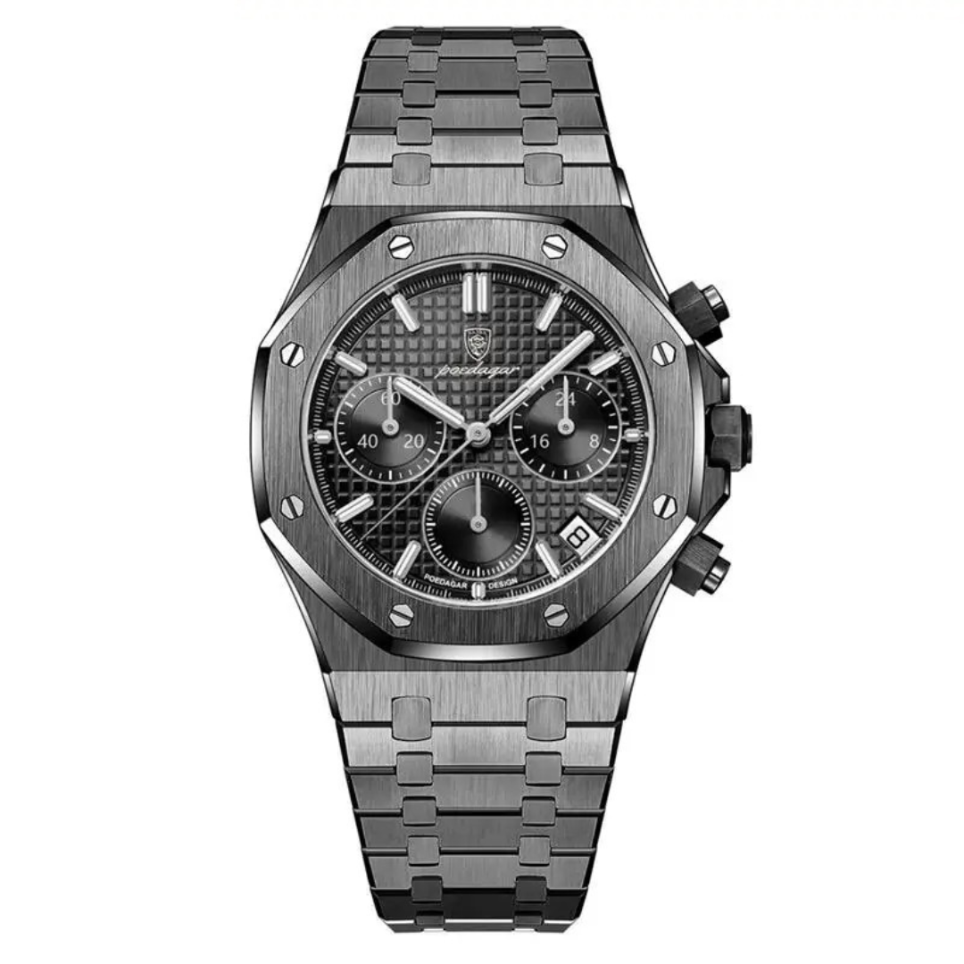Relógio Masculino Aço Inoxidável Quartzo 5 ATM Farnese – cor Preto Total
