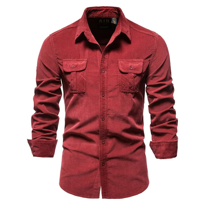 Camisa Masculina de Veludo 100% Algodão Slim Fit Manga Longa Módena