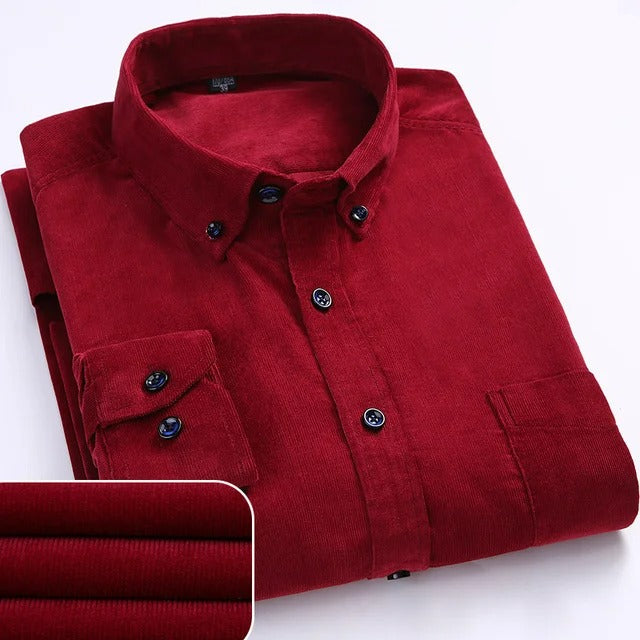 Camisa Masculina de Veludo Cotelê 100% Algodão Manga Longa Cremona