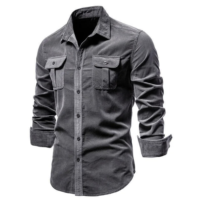 Camisa Masculina de Veludo 100% Algodão Slim Fit Manga Longa Módena