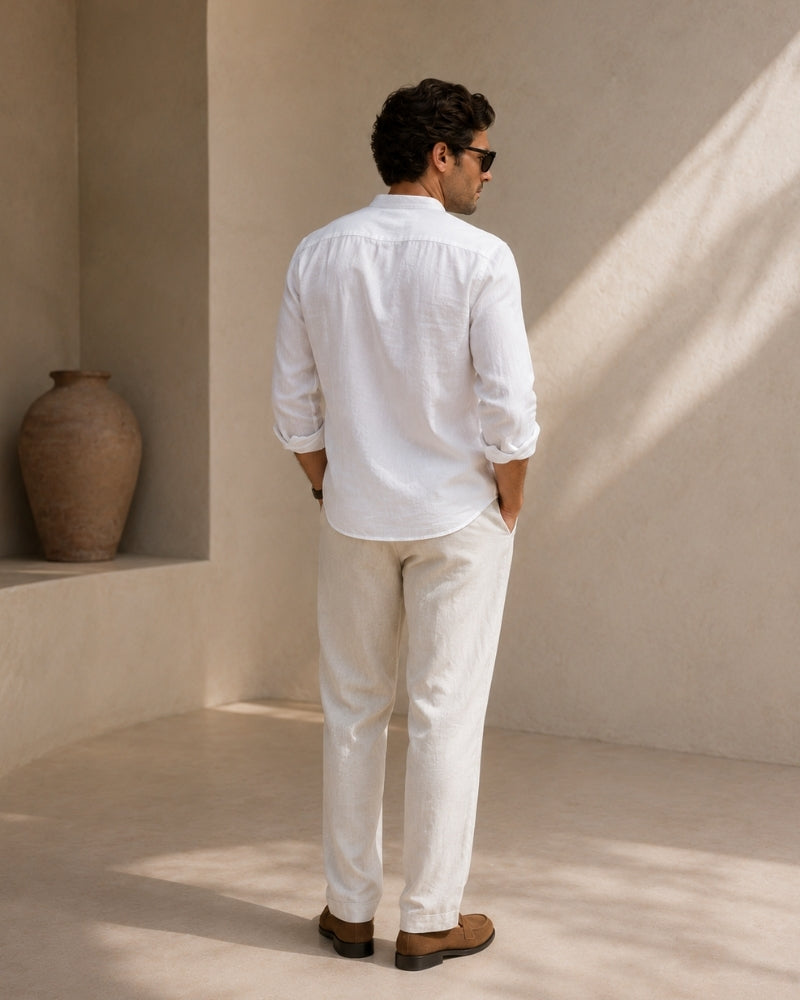 Camisa Masculina Gola Padre em Algodão Texturizado Loose Fit Matera - vista 14