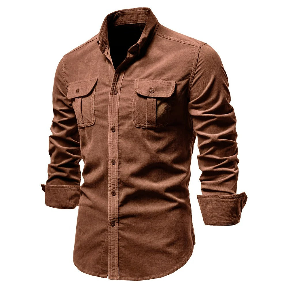 Camisa Masculina de Veludo 100% Algodão Slim Fit Manga Longa Módena
