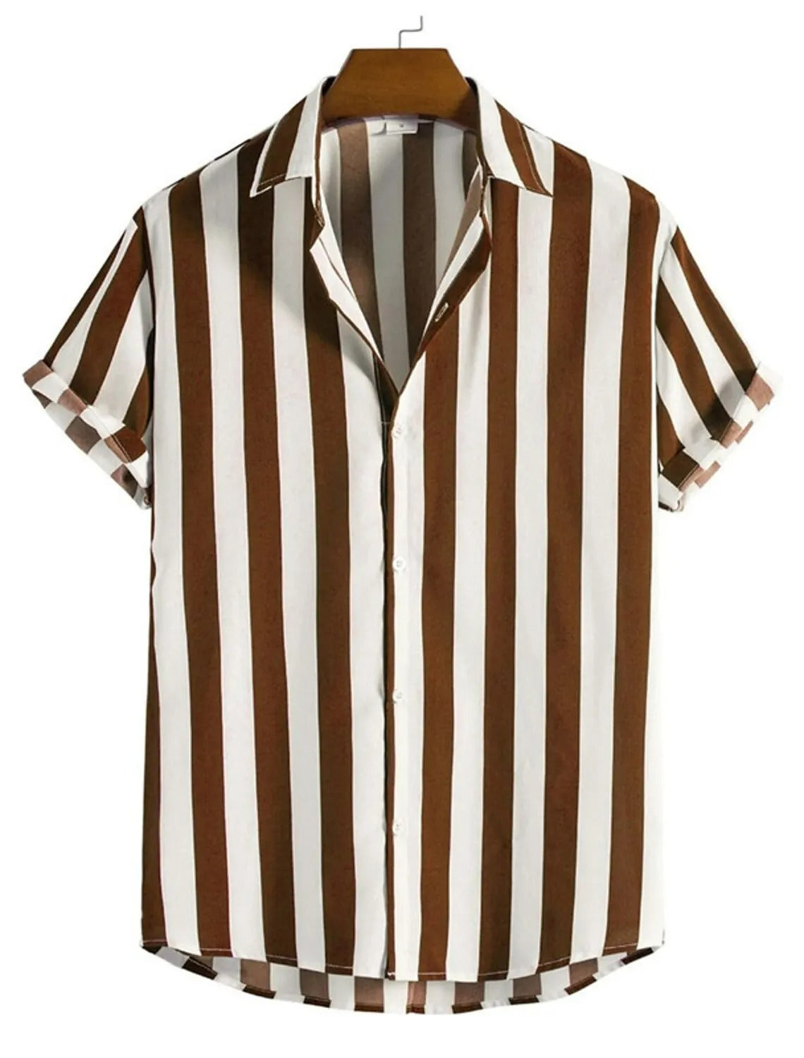 Camisa Masculina Listrada Oversized Gola Lapela Manga Curta Venezia