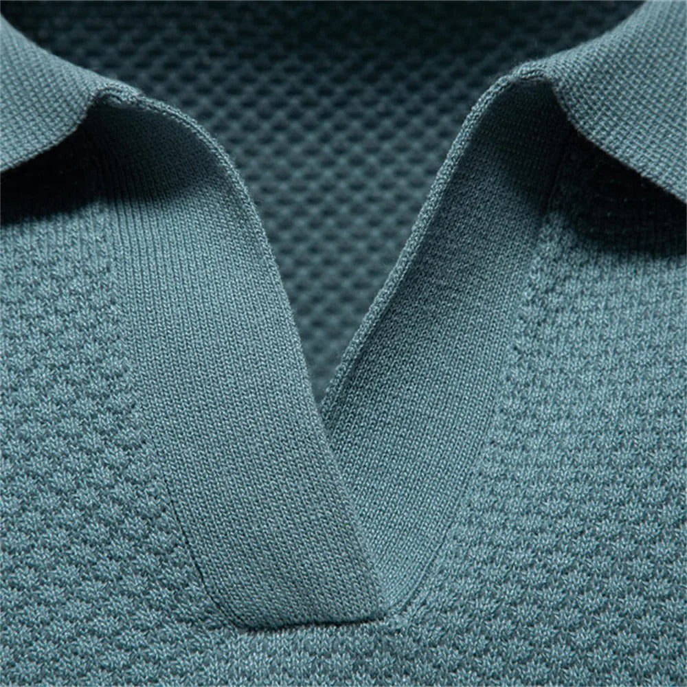 Camisa Polo Masculina Tricô Respirável Com Patch Casual Verona