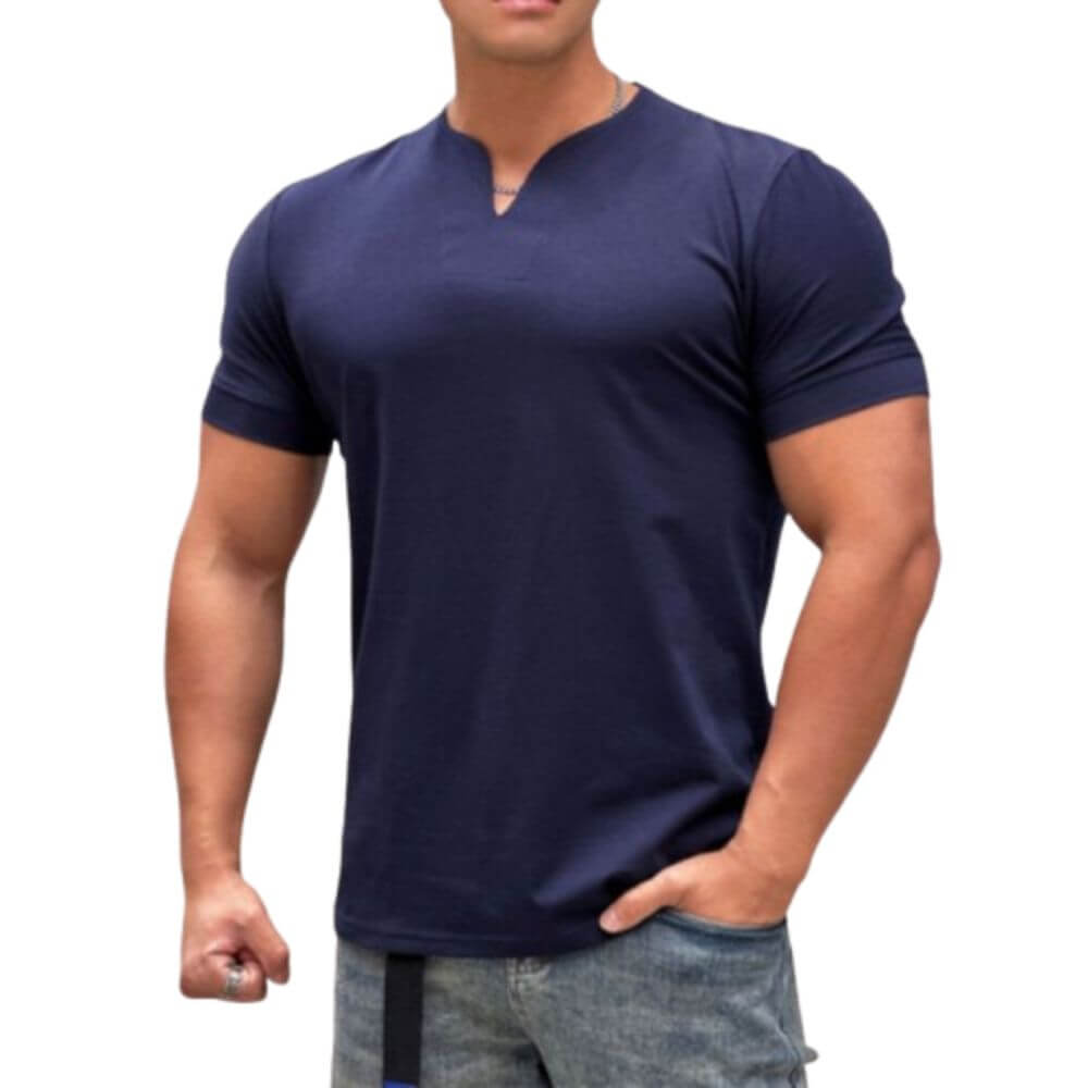 Camiseta Masculina 100% Algodão Gola Henley Ravenna