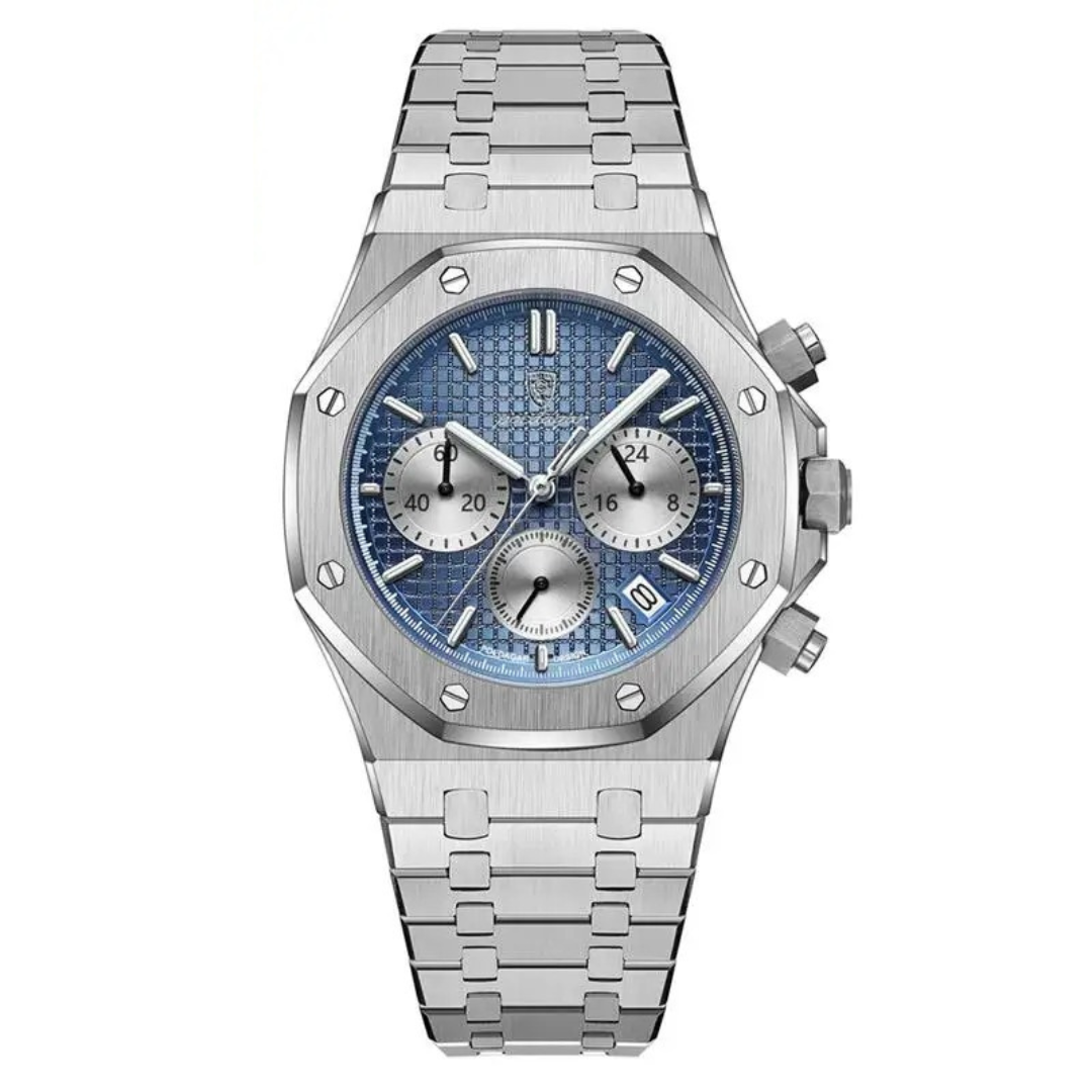 Relógio Masculino Aço Inoxidável Quartzo 5 ATM Farnese – cor Prata / Azul