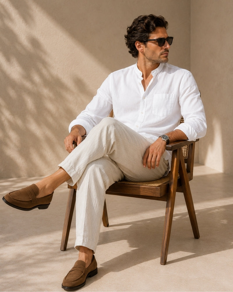Camisa Masculina Gola Padre em Algodão Texturizado Loose Fit Matera - vista 15