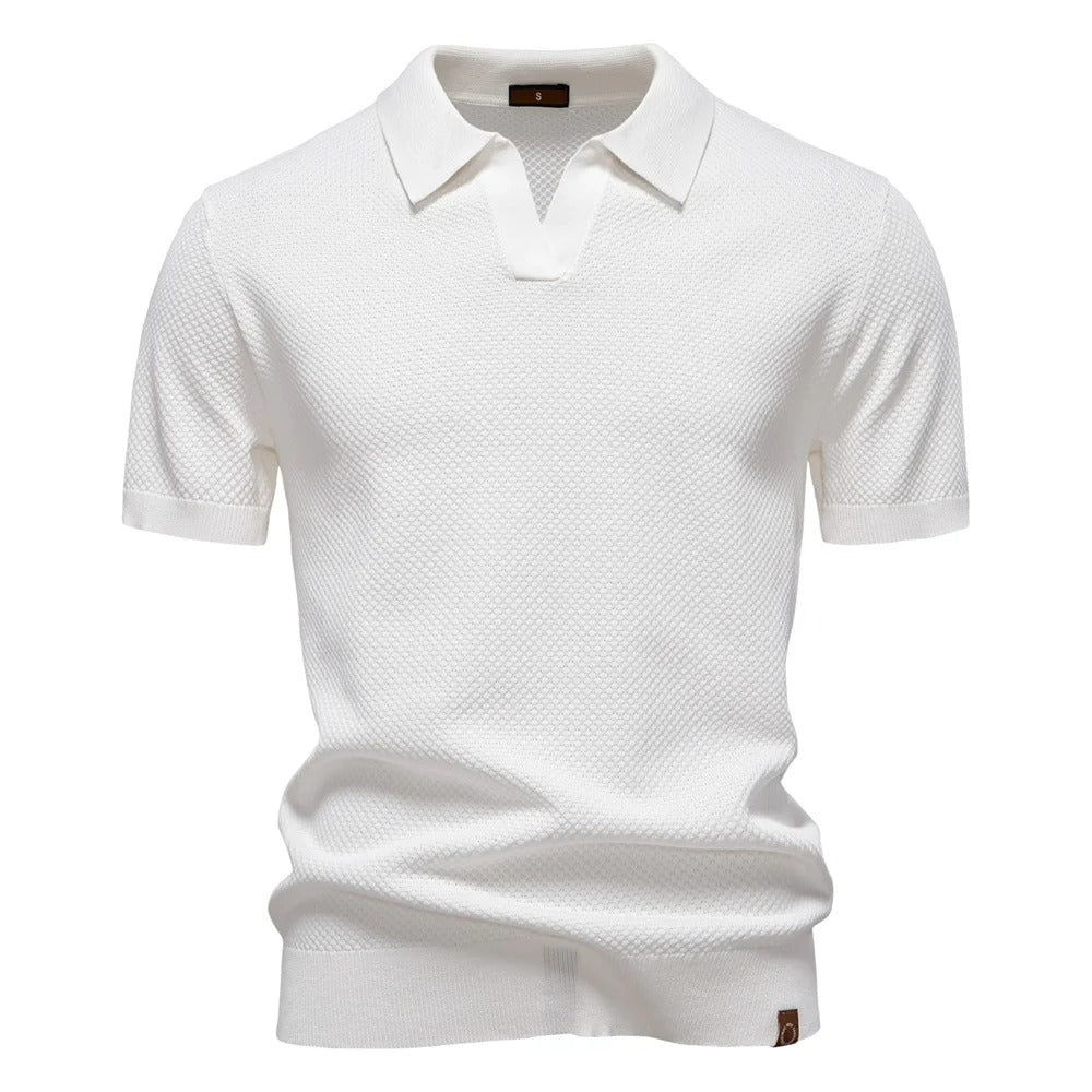 Camisa Polo Masculina Tricô Respirável Com Patch Casual Verona