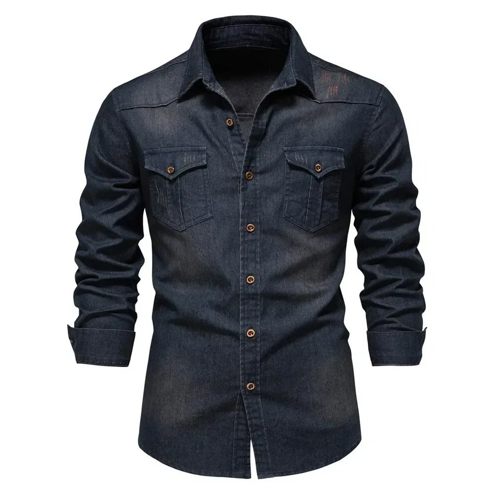 AIOPESON Marca Camisa Denim De Algodão Elástico Masculino Manga Longa Qualidade Camisas de Cowboy para Homens Casual Slim Fit Masculino Roupas de grife