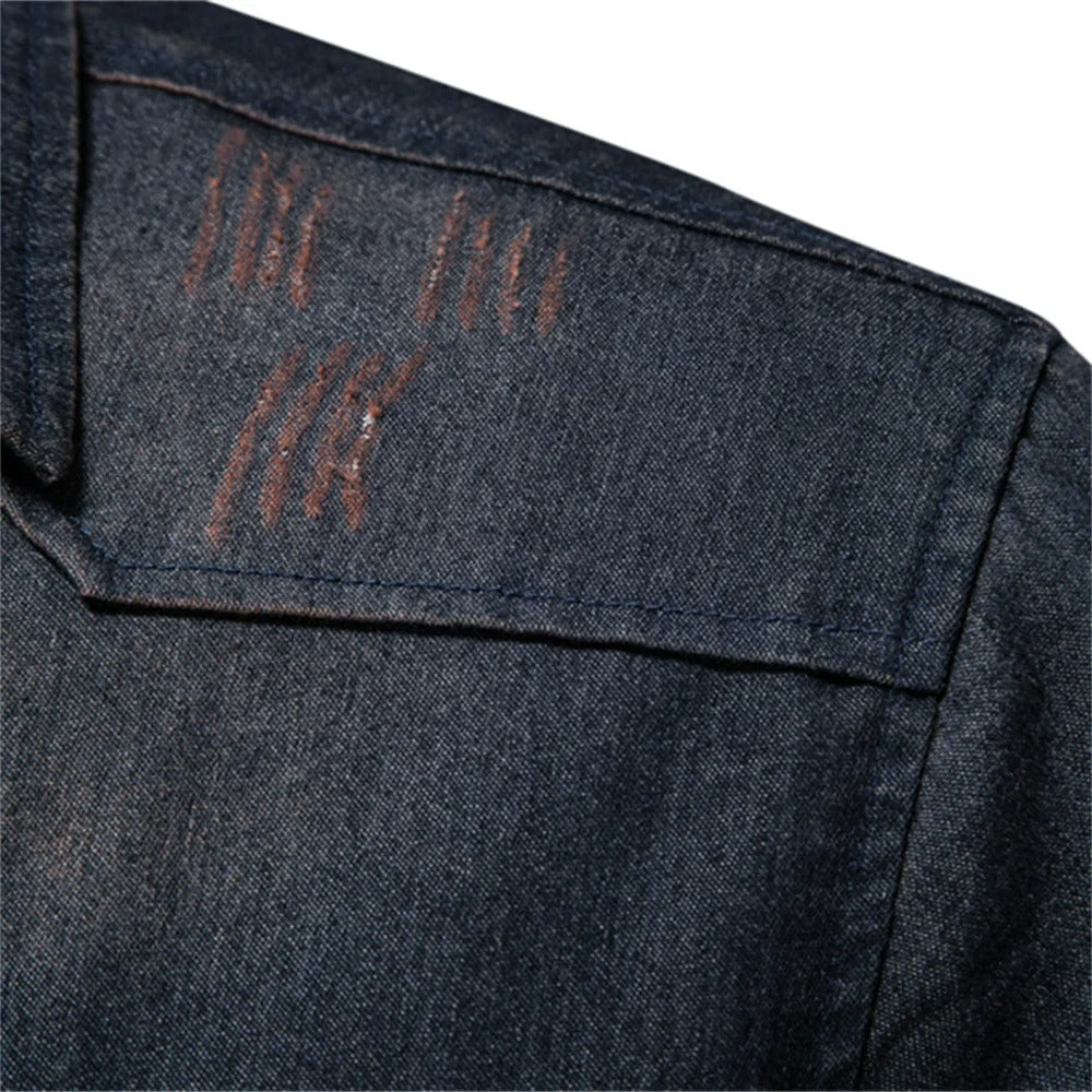 Camisa Masculina Jeans Denim Slim Fit Manga Longa Brescia