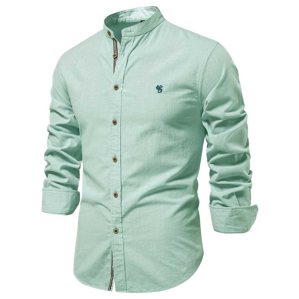 Camisa Masculina 100% Algodão Gola Alta Manga Longa Casual Pádua