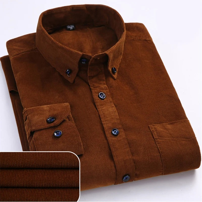 Camisa Masculina de Veludo Cotelê 100% Algodão Manga Longa Cremona