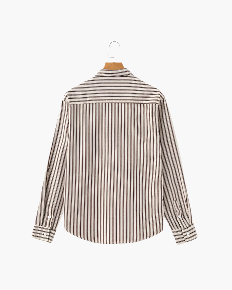 Camisa Masculina Listrada Manga Longa Alfaiataria Lecce - vista 5