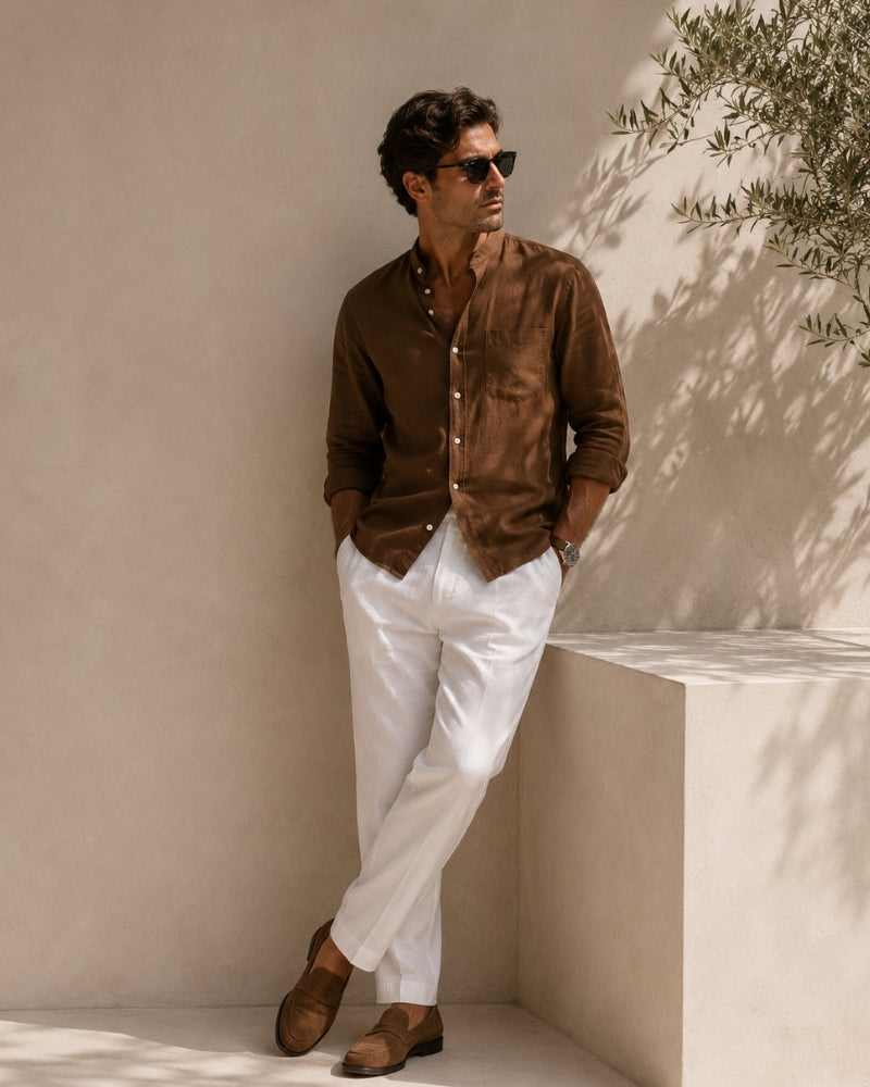 Camisa Masculina Gola Padre em Algodão Texturizado Loose Fit Matera - vista 4