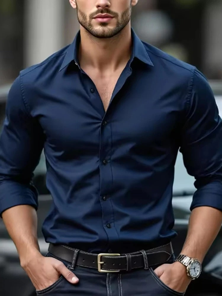 Camisa Social Masculina Slim Fit Anti-Rugas Manga Longa Formal Salerno