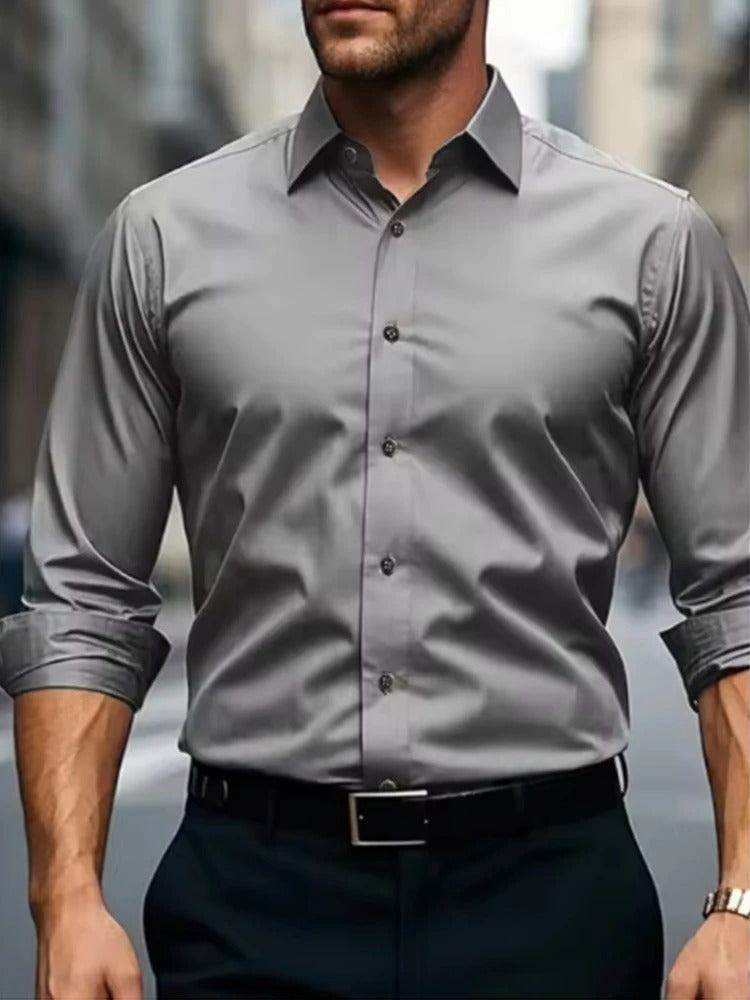 Camisa Social Masculina Slim Fit Anti-Rugas Manga Longa Formal Salerno